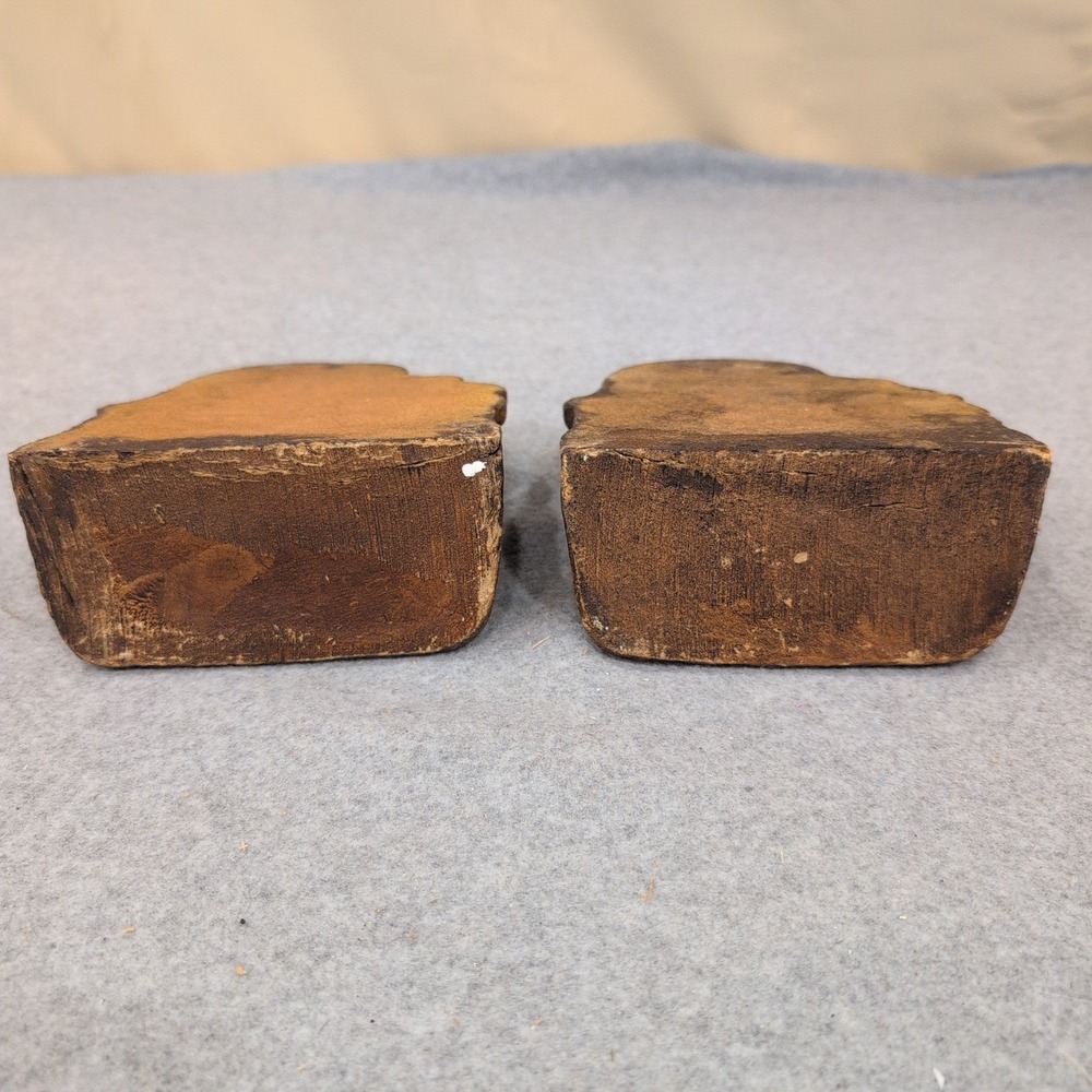 Vintage Western Covered Wagon Oxen Pioneer Bookends Set Rustic Faux Wood Resin - Picture 6 of 6